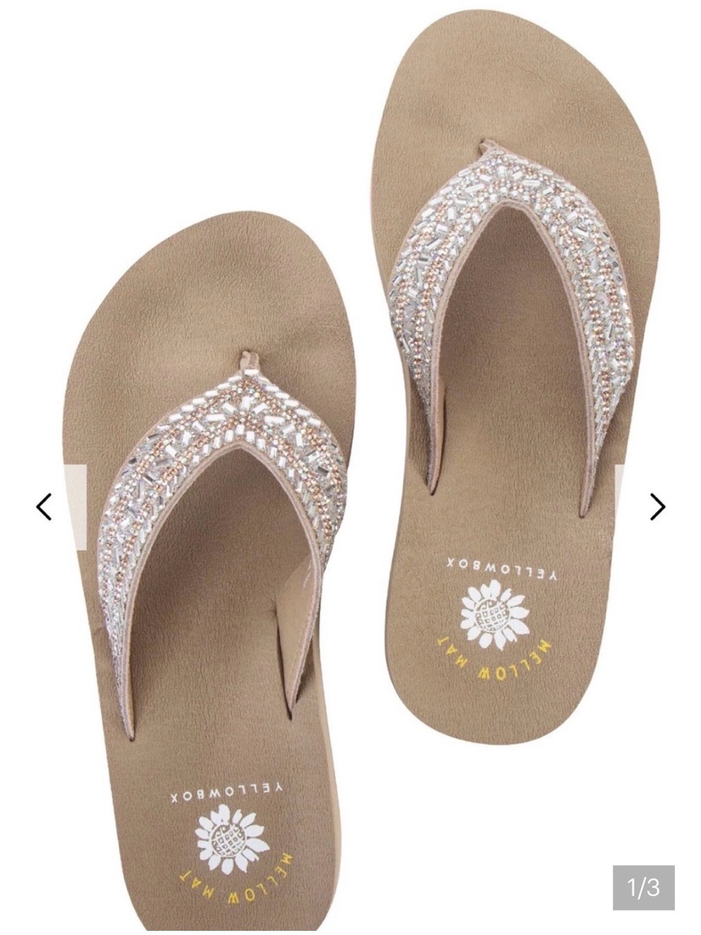 Yellow Box Leather Upper Taupe Embellished Beaded Flip Flop Sandal